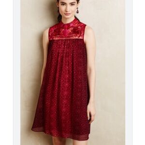 Anthropologie Niki Tlanapan Amara Swing Dress Silk Embroidered 8 NEW